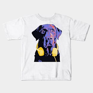 Cool Labrador Dog Yellow Headphones Kids T-Shirt